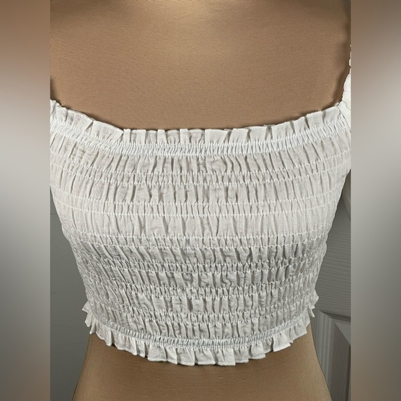 Altar'd State White Smocked Crop Top Small - Picture 3 of 6